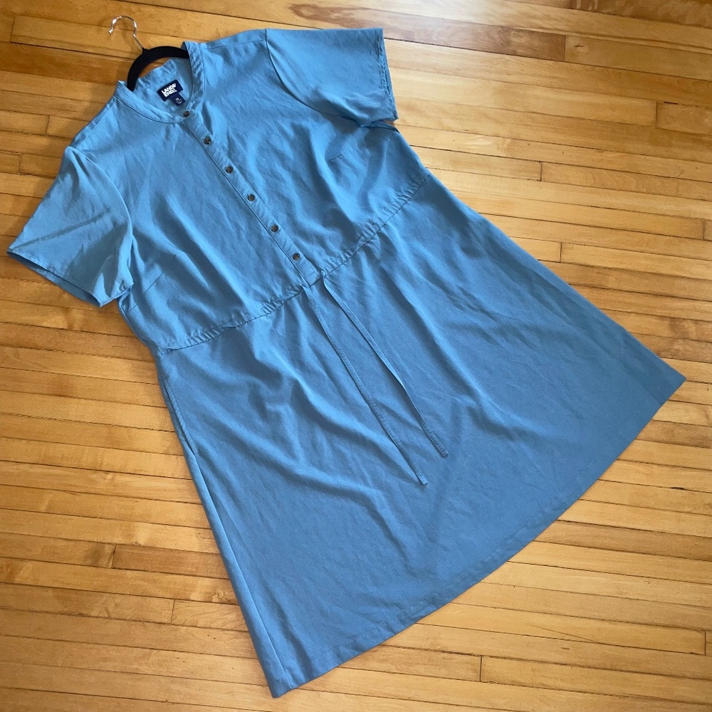 Lands' End Short Sleeve Button Front Dress Drawstring Waist Pockets 1X